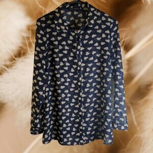 Atmosphere 10 long sleeve sheer button down oversized blue and beige woman's top